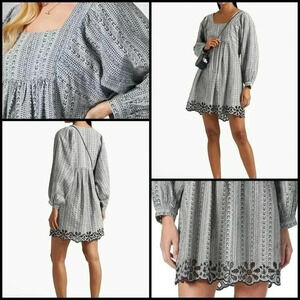 Joie Jade Linen Blend Dolman Button Cuff Sleeve Eyelet Hem Babydoll Dress XXS